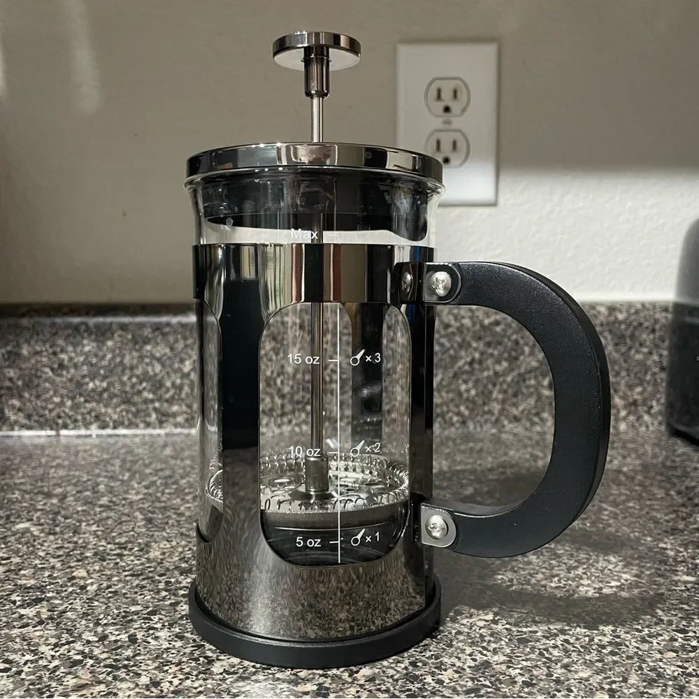 French Press Coffee Maker 21 oz Glass Stainless Steel w/ Lid Handle